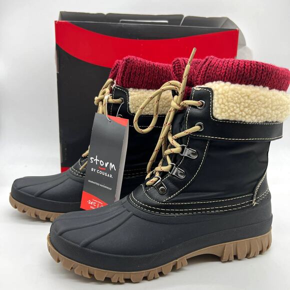 Cougar Winter Boots Size 9 Black Lace Up with Fleece Lining - Picture 1 of 13